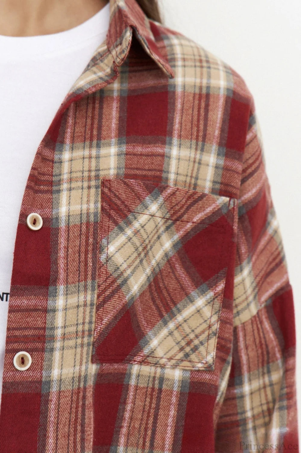 Vintage Plaid Pocket Long Sleeve Collared Blouse