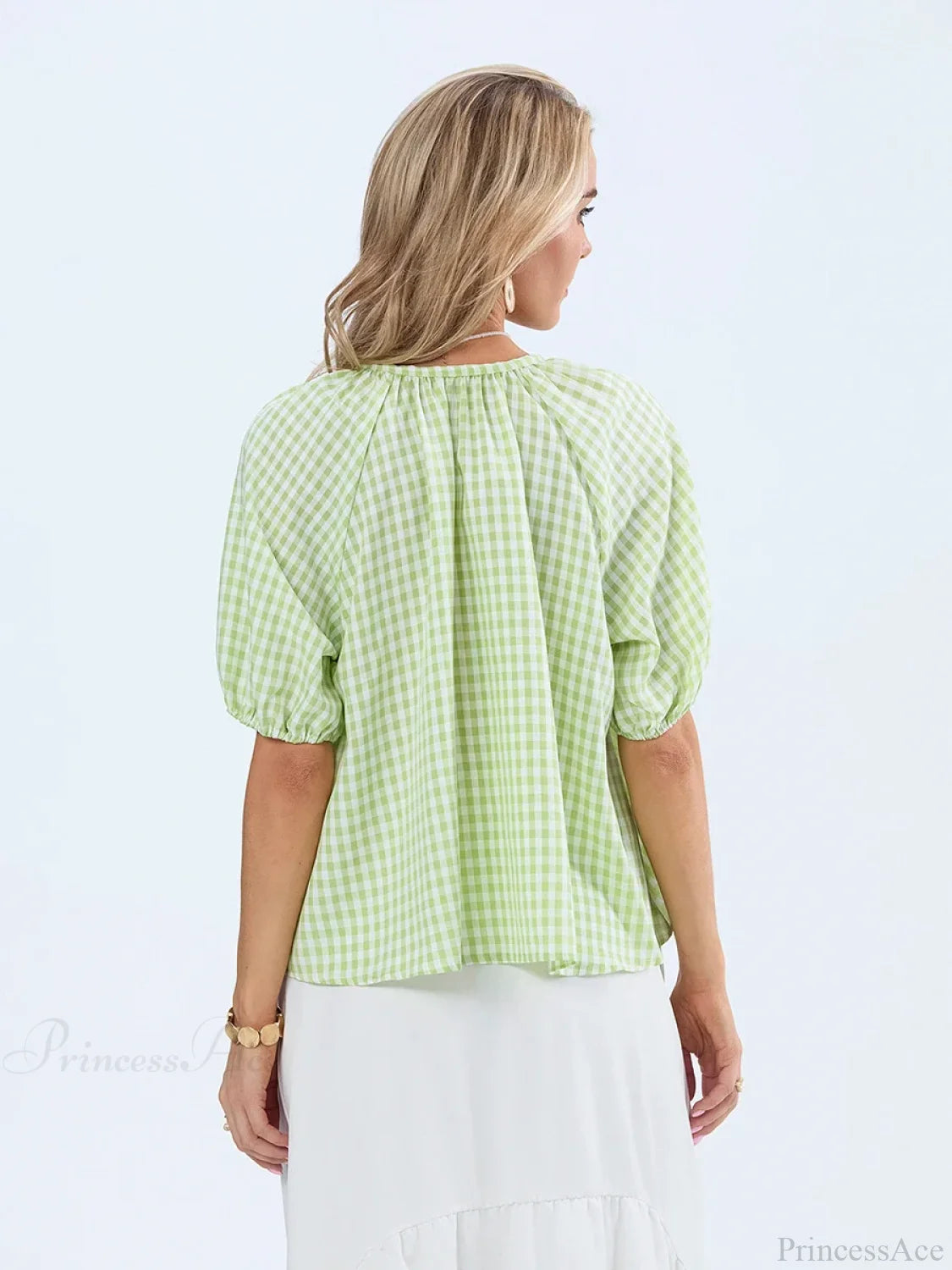 Vintage Plaid Tie-Up Blouse blouse-250223