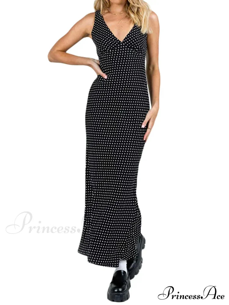 Vintage Print Long Tank Maxi Dress Black / S