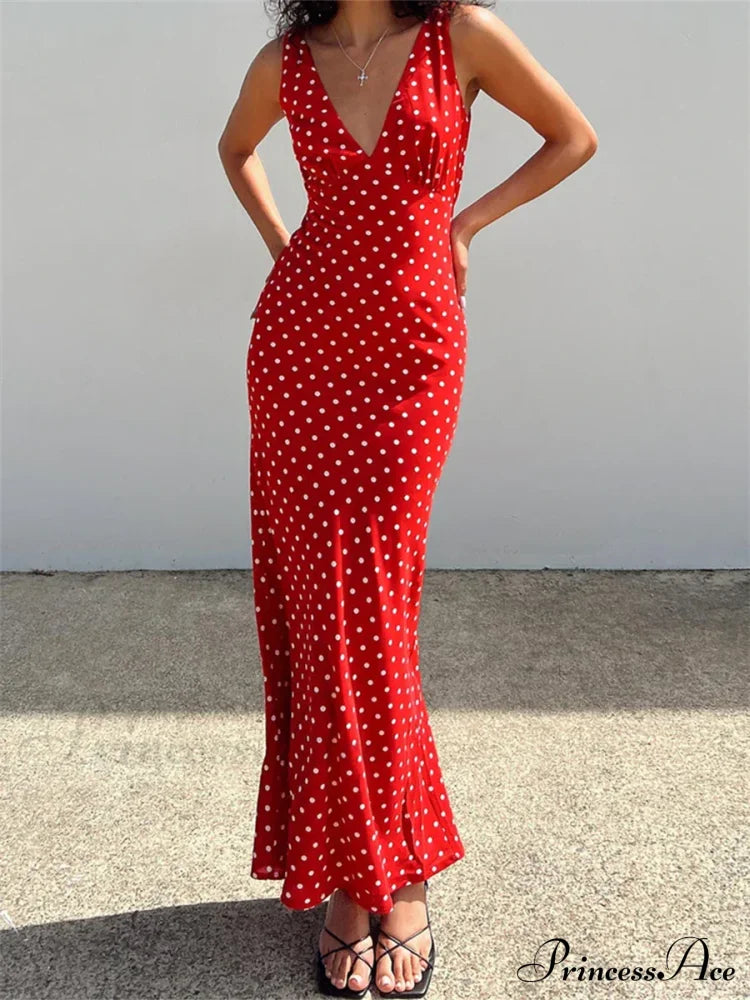 Vintage Print Long Tank Maxi Dress Red / S