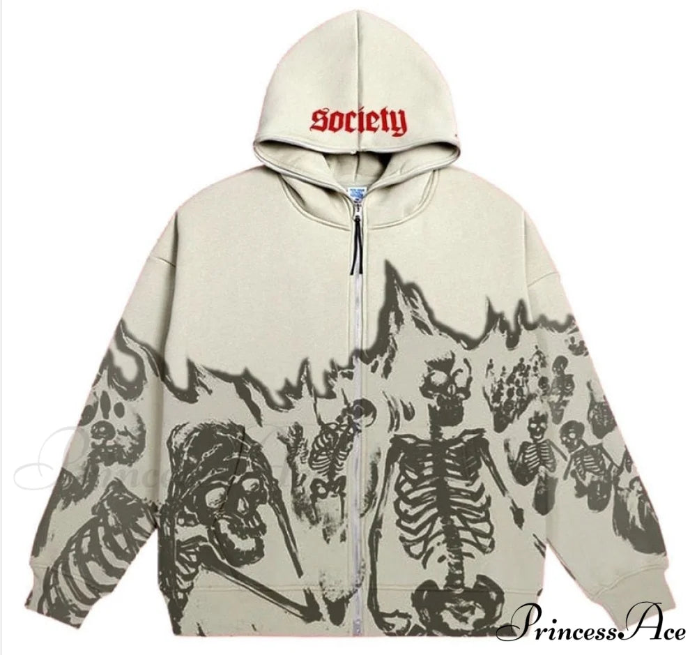 Vintage Printed Zip Up Hoodie Sweatshirts & Hoodies-L