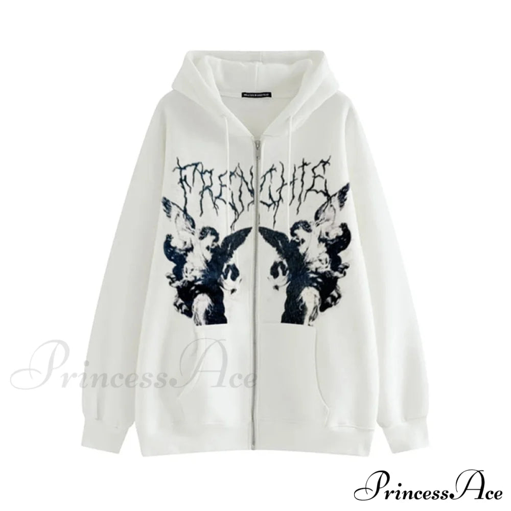 Vintage Printed Zip Up Hoodie Sweatshirts & Hoodies-L