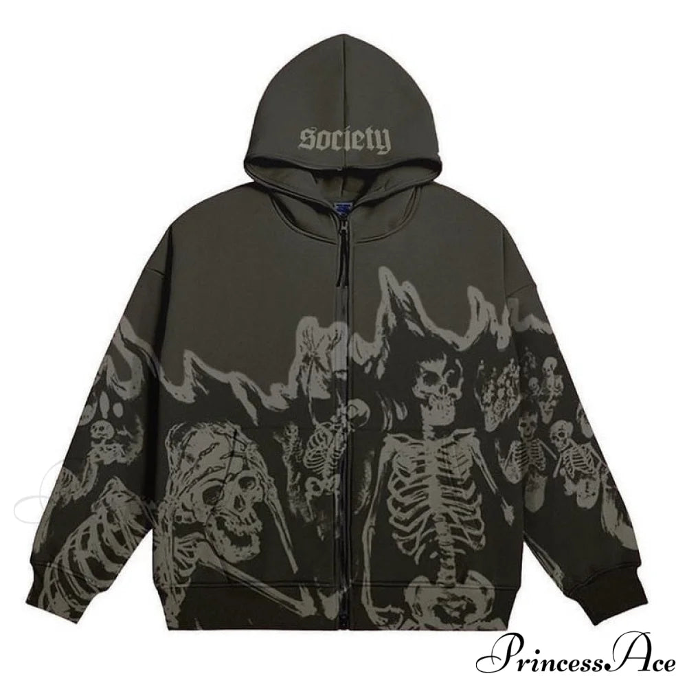 Vintage Printed Zip Up Hoodie Sweatshirts & Hoodies-L