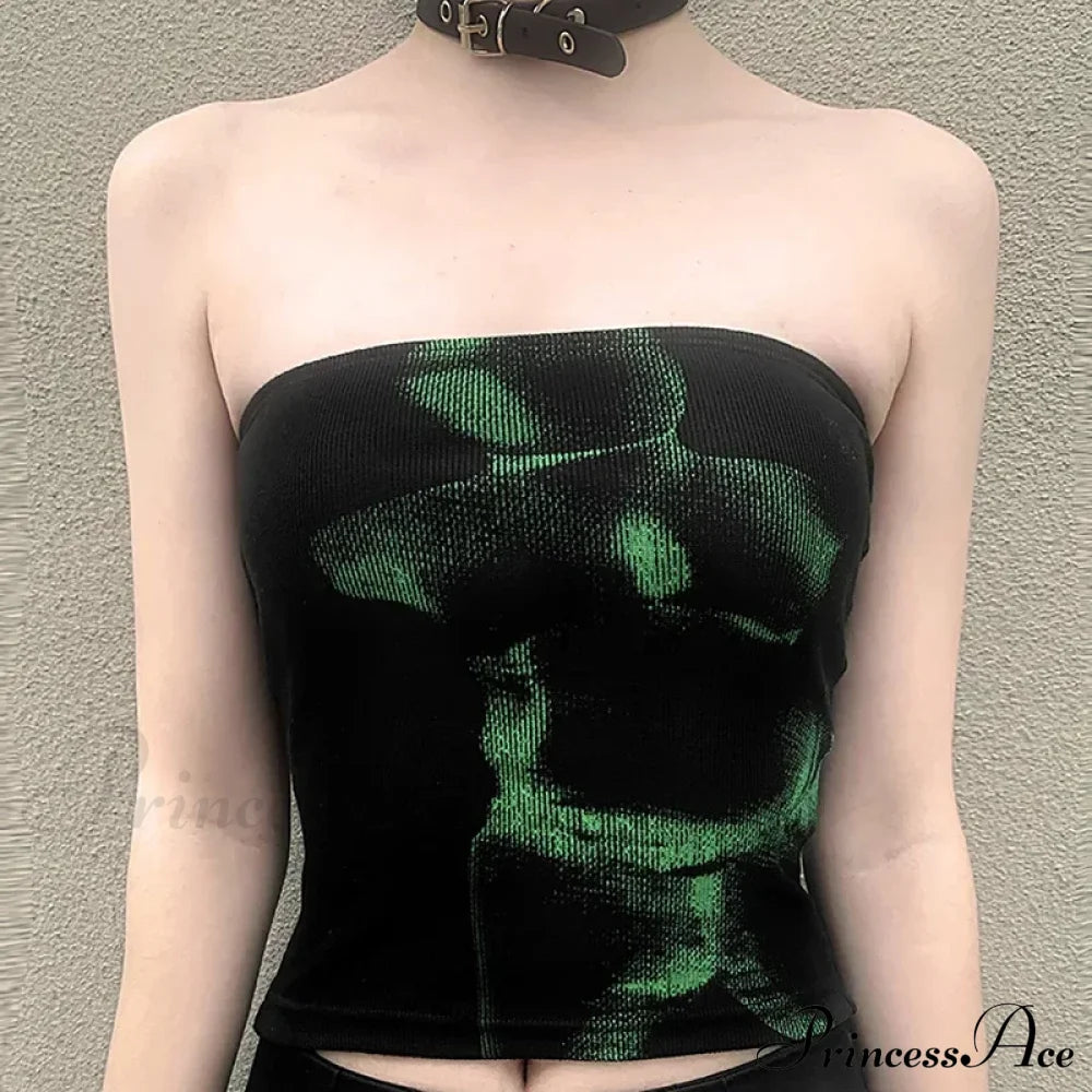 Vintage Punk Strapless Backless Basic Crop Top Halloween