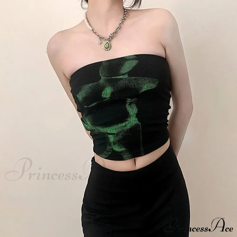 Vintage Punk Strapless Backless Basic Crop Top Halloween