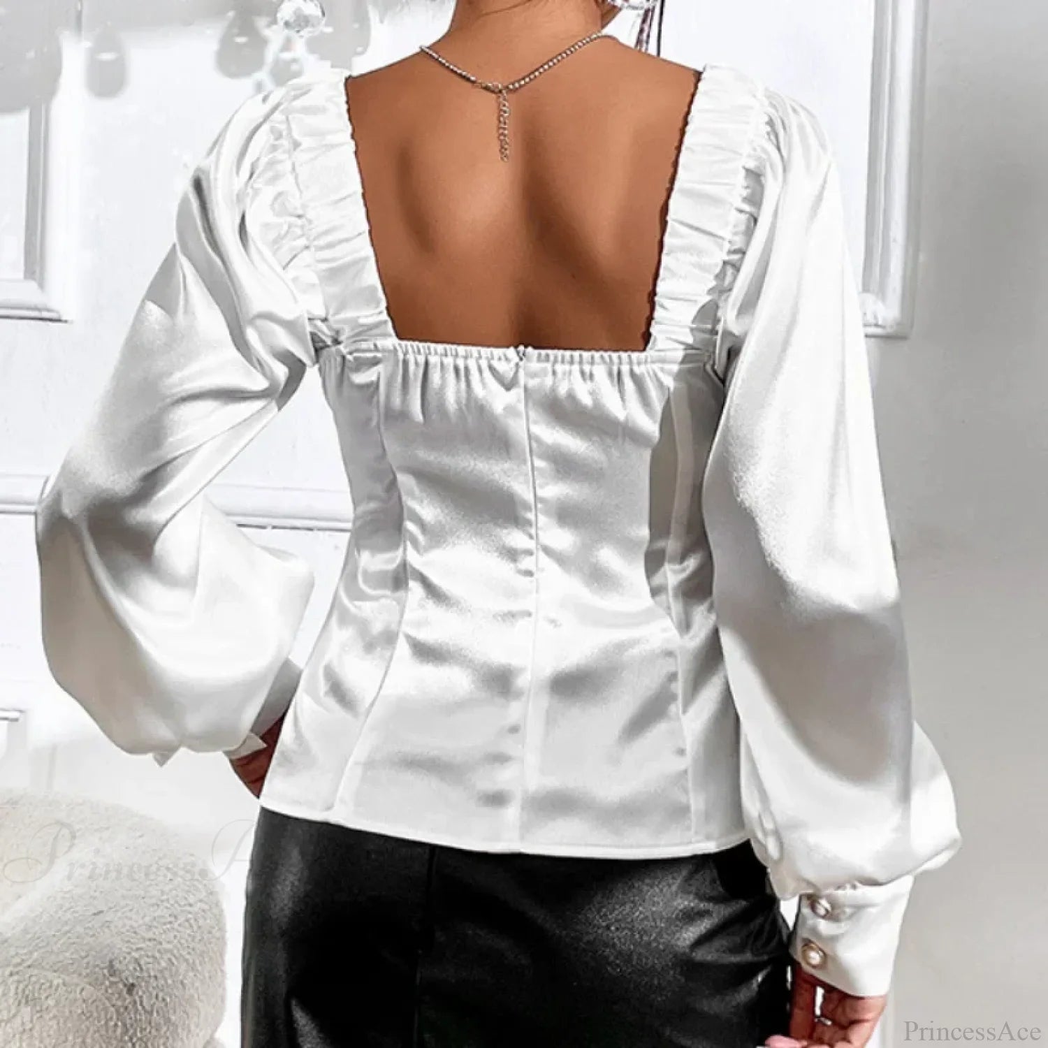 Vintage Satin Loose Long Sleeve Blouse Blusas blouse-250126