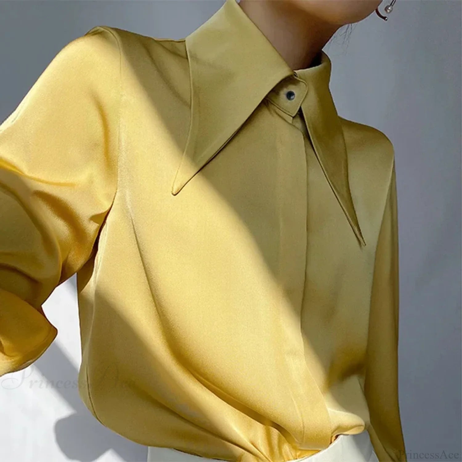 Vintage Satin Silk Turn Down Collar Blouse blouse-250223