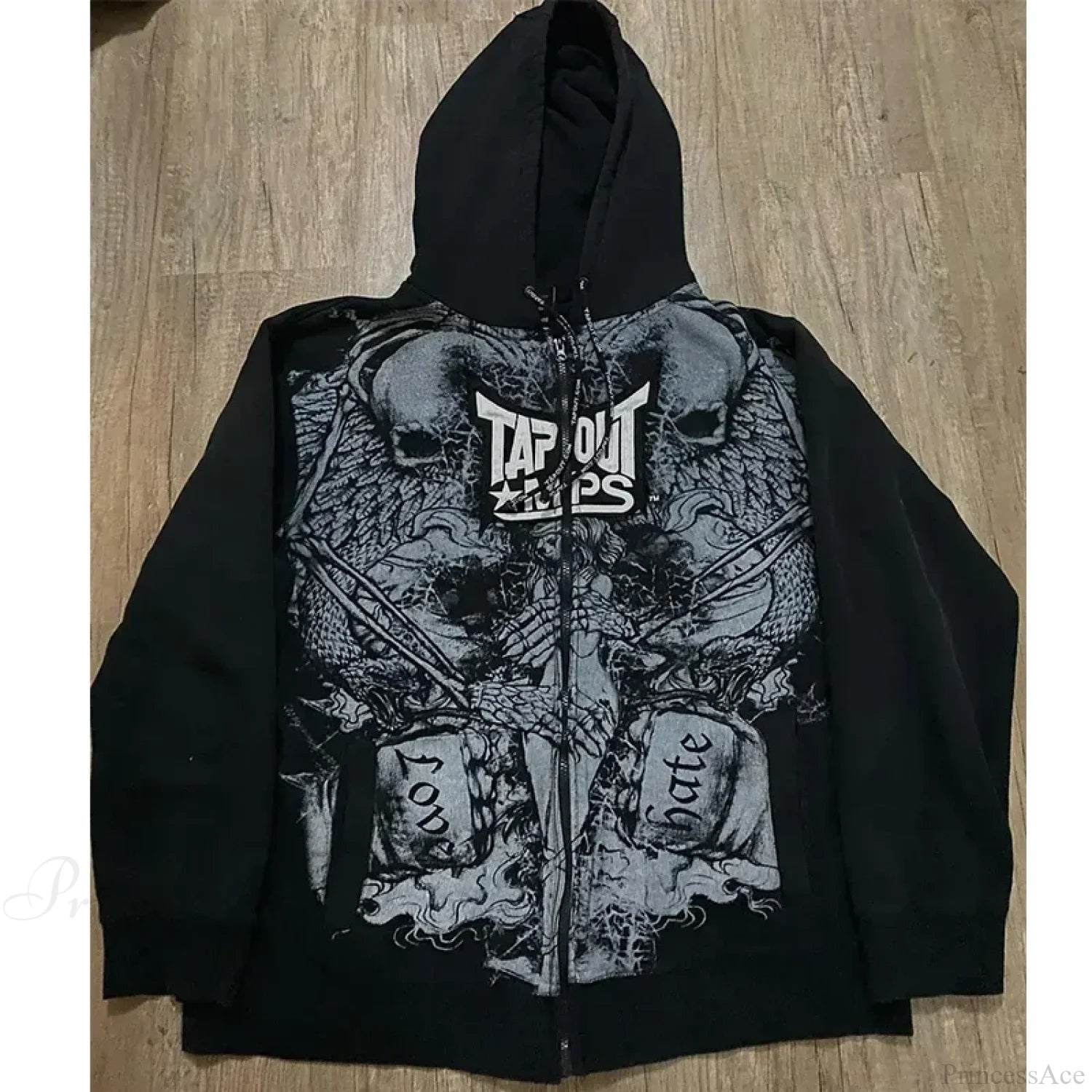 Vintage Skull Rose Print Hoodie black 12 / S