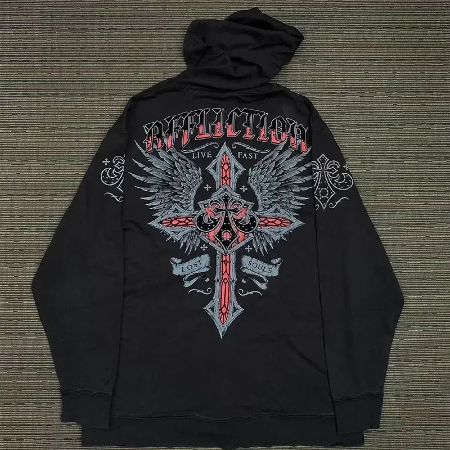 Vintage Skull Rose Print Hoodie black 7 / S