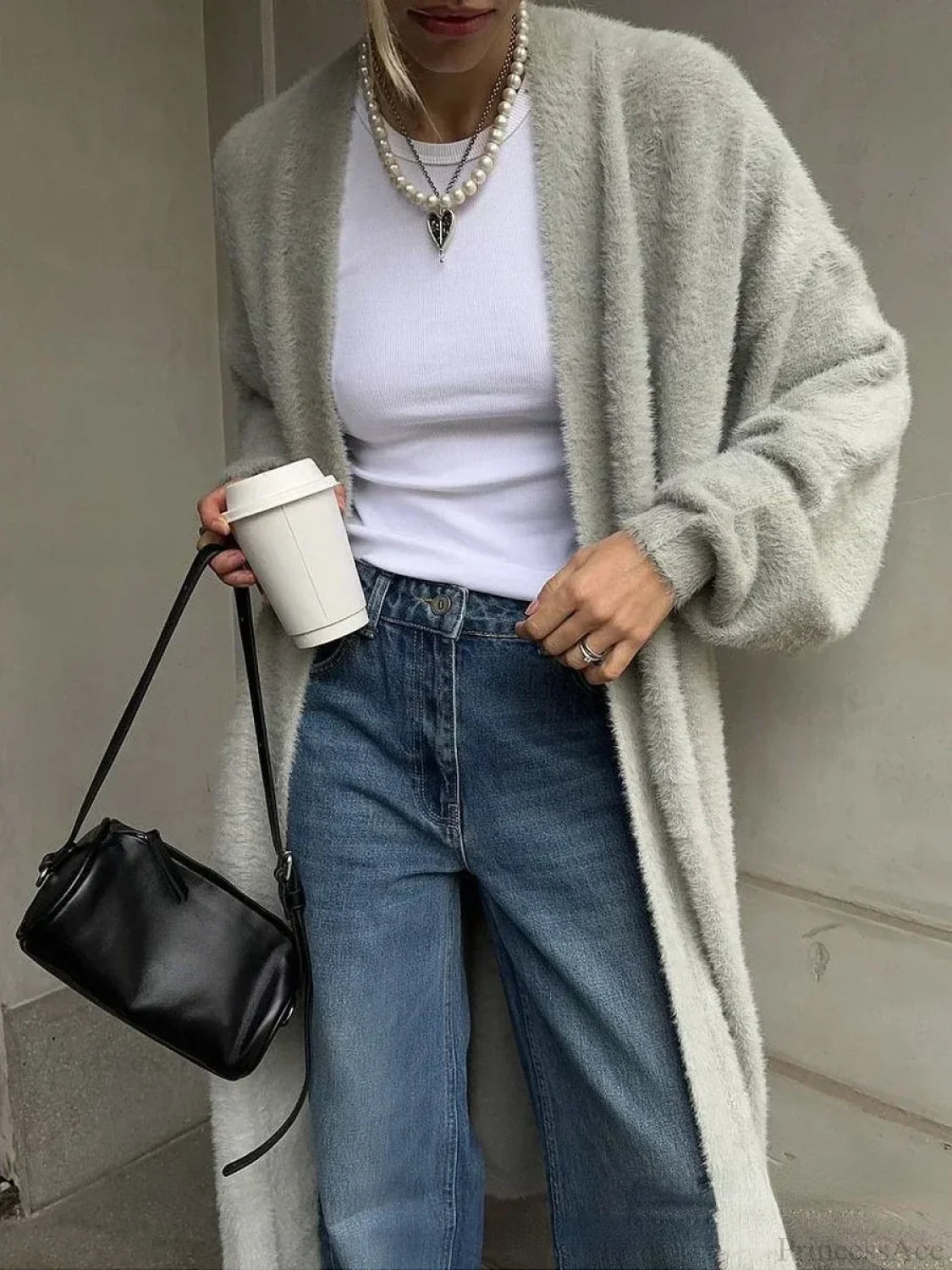 Vintage Solid Fluffy Warm Oversized Cardigan GRAY / S