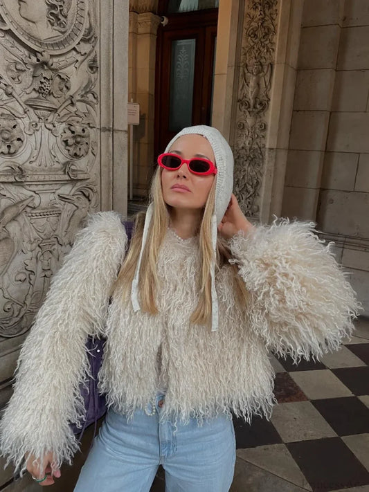 Vintage Solid Plush Fluffy Short Coat White / S