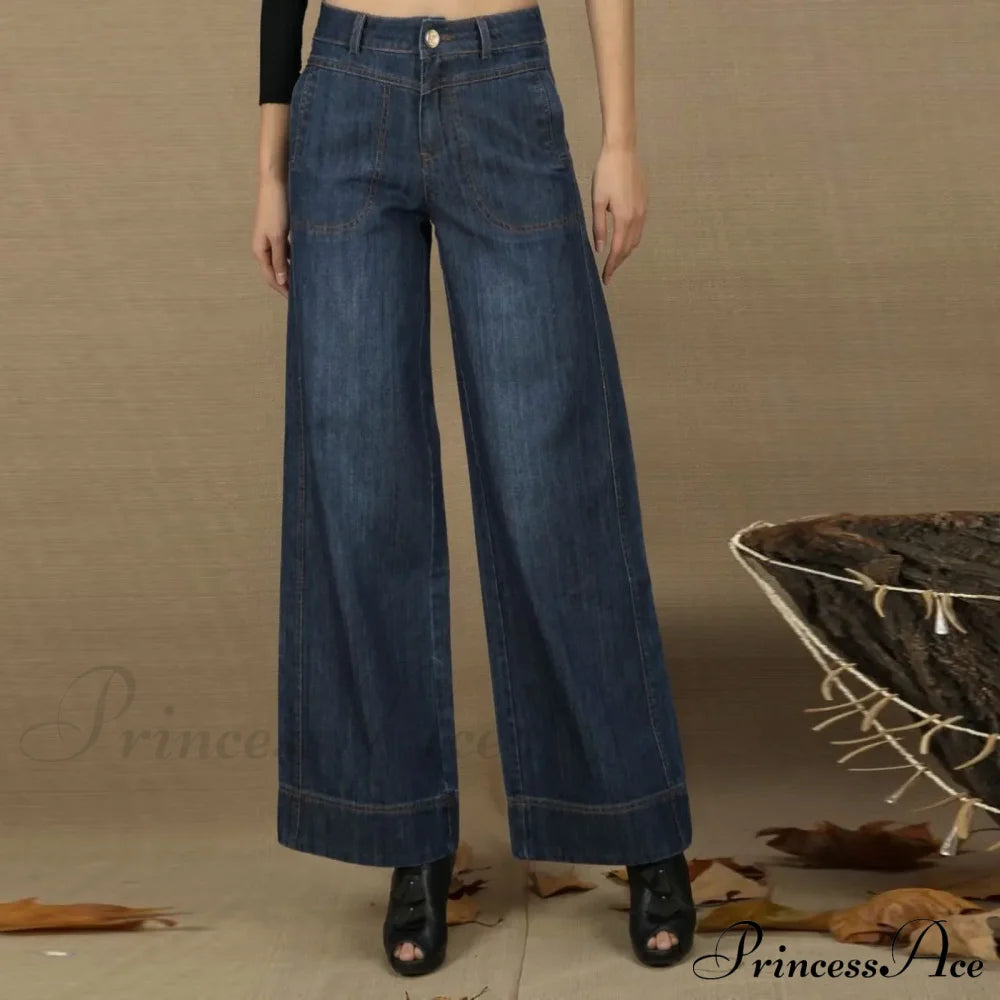 Vintage Straight Leg Seam Front Wide Jeans