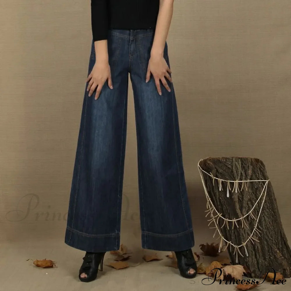 Vintage Straight Leg Seam Front Wide Jeans