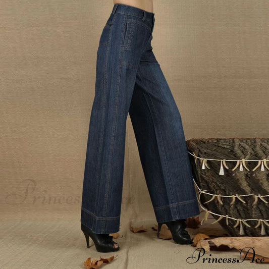 Vintage Straight Leg Seam Front Wide Jeans