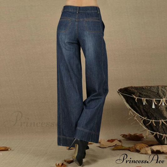 Vintage Straight Leg Seam Front Wide Jeans Blue / 28