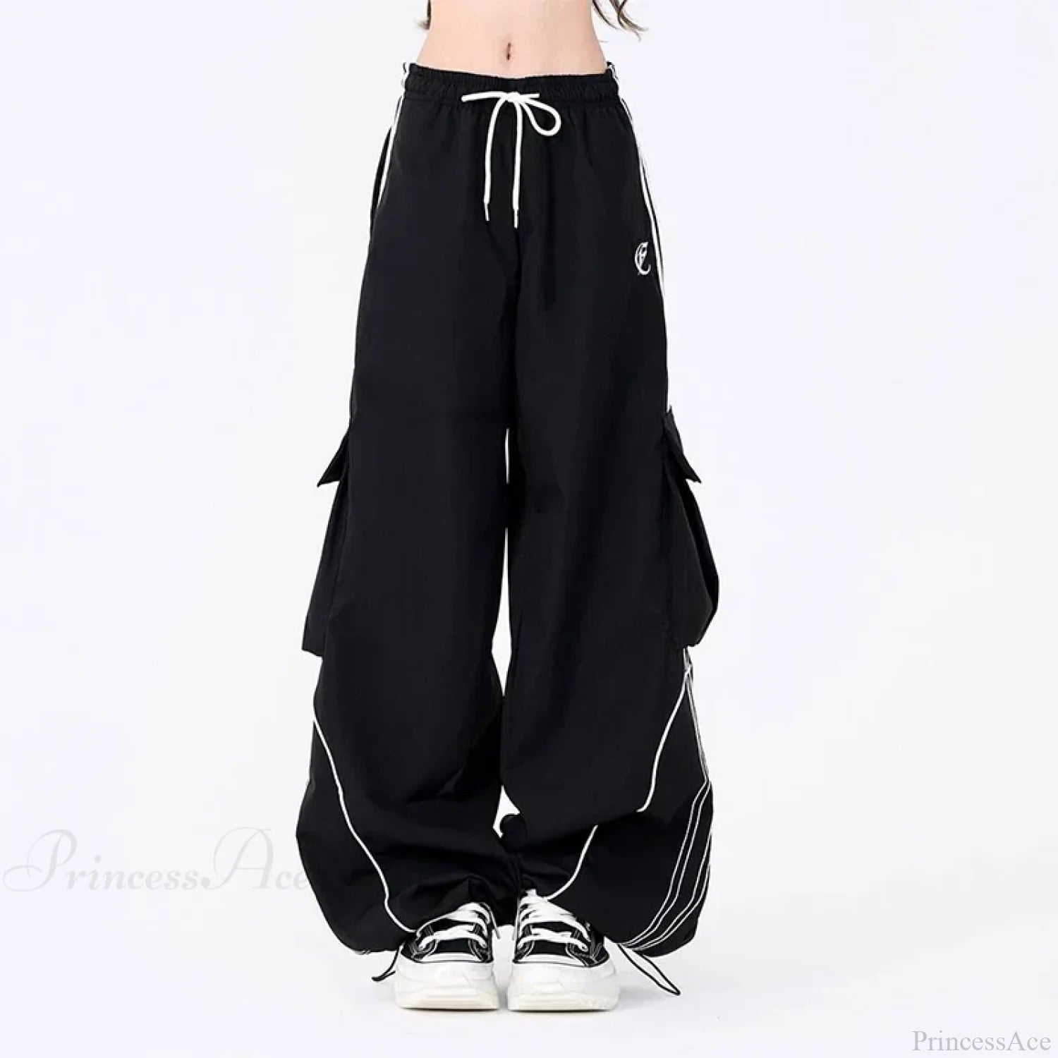 Vintage Stripe Hip Hop Cargo Pants Black / S