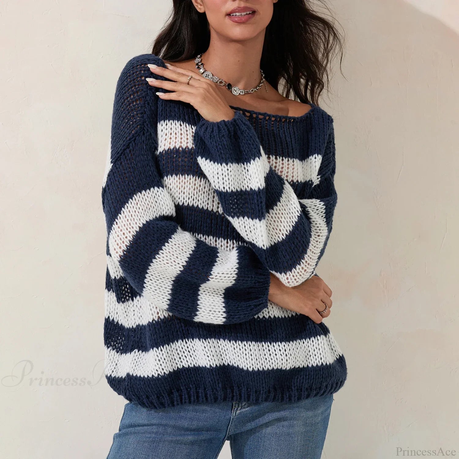 Vintage Striped Boat Neck Sweater