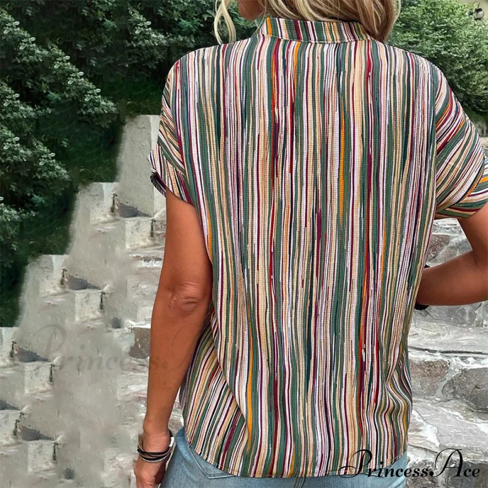 Vintage Striped Casual Blouse Blouses