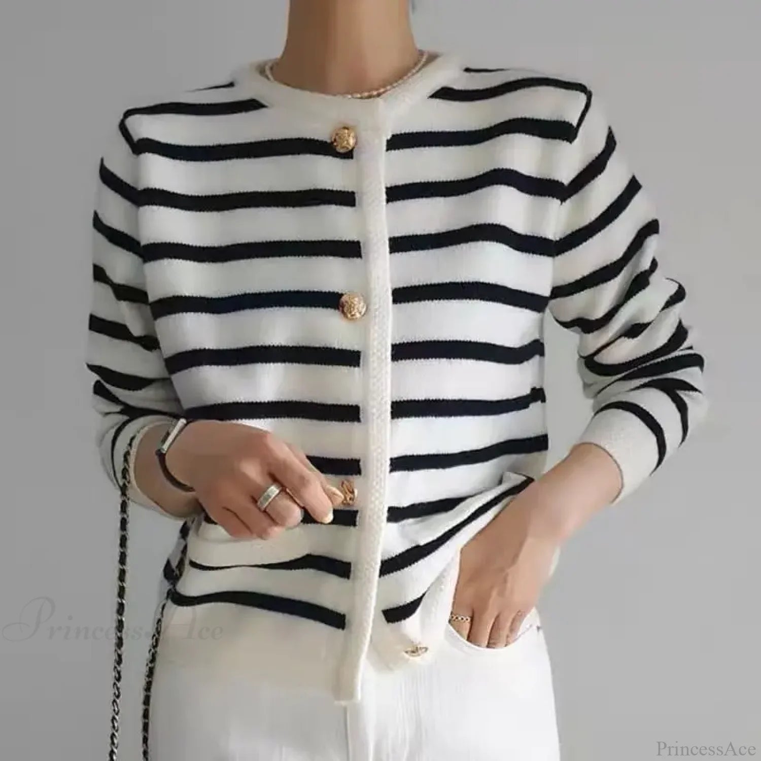 Vintage Striped Loose Knitting Simplicity Knit Cardigan Black / One Size cardiagn-250126
