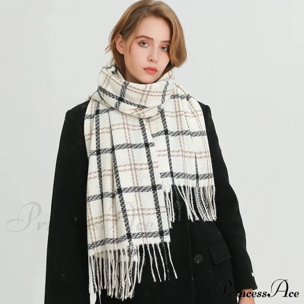 Vintage Style Cashmere Plaid Scarf - Unisex Winter Shawl Wrap Scarfs-L