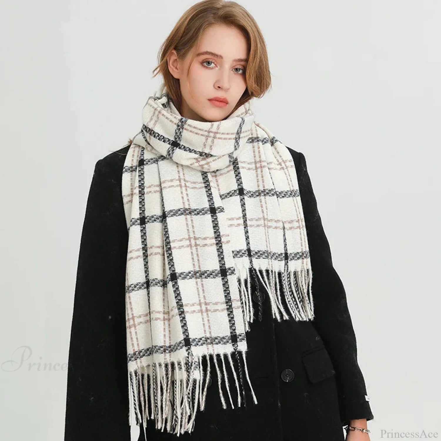 Vintage Style Cashmere Plaid Scarf - Unisex Winter Shawl Wrap Scarfs-L