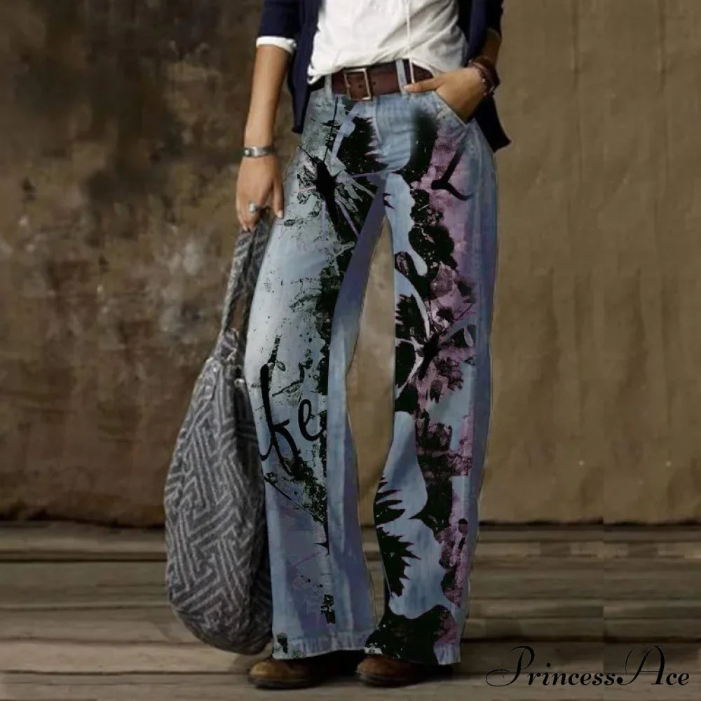 Vintage Style Loose Wide Leg Harajuku Streetwear Straight Denim Fashionable Jean Light Blue / S