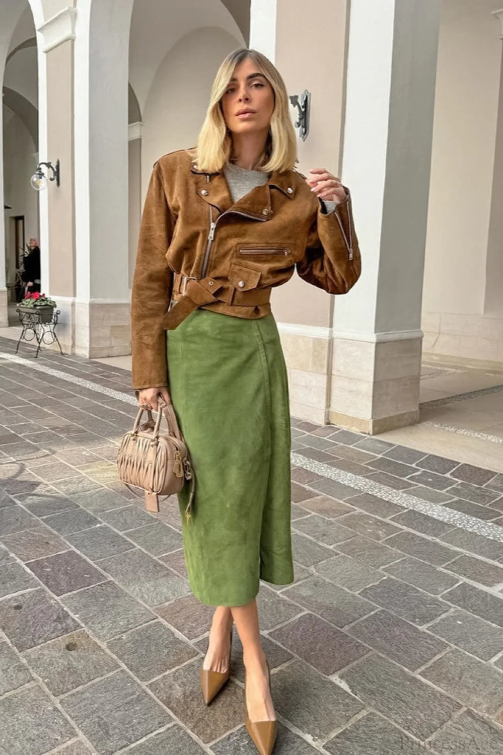 Vintage Suede High Waist Midi Pencil Skirt