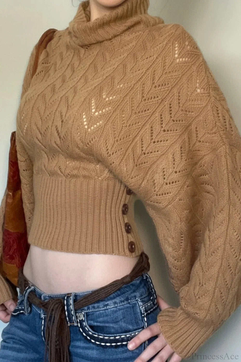 Vintage Turtleneck Slim Fitted Knit Sweater Brown / S