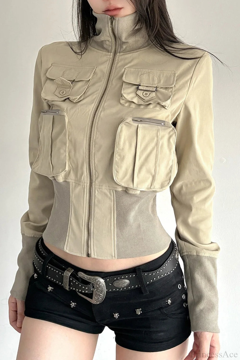 Vintage Utility Long Sleeve Ribbed Jacket