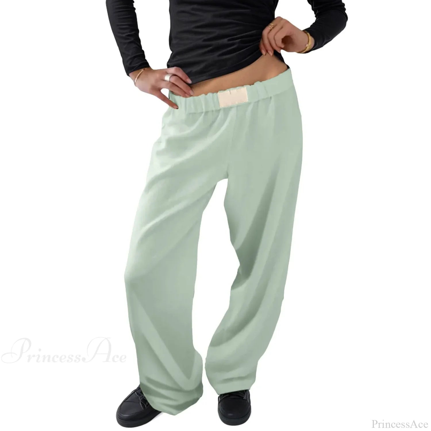 Vintage Wide Leg Drawstring High Waist Pants Light Green / XS