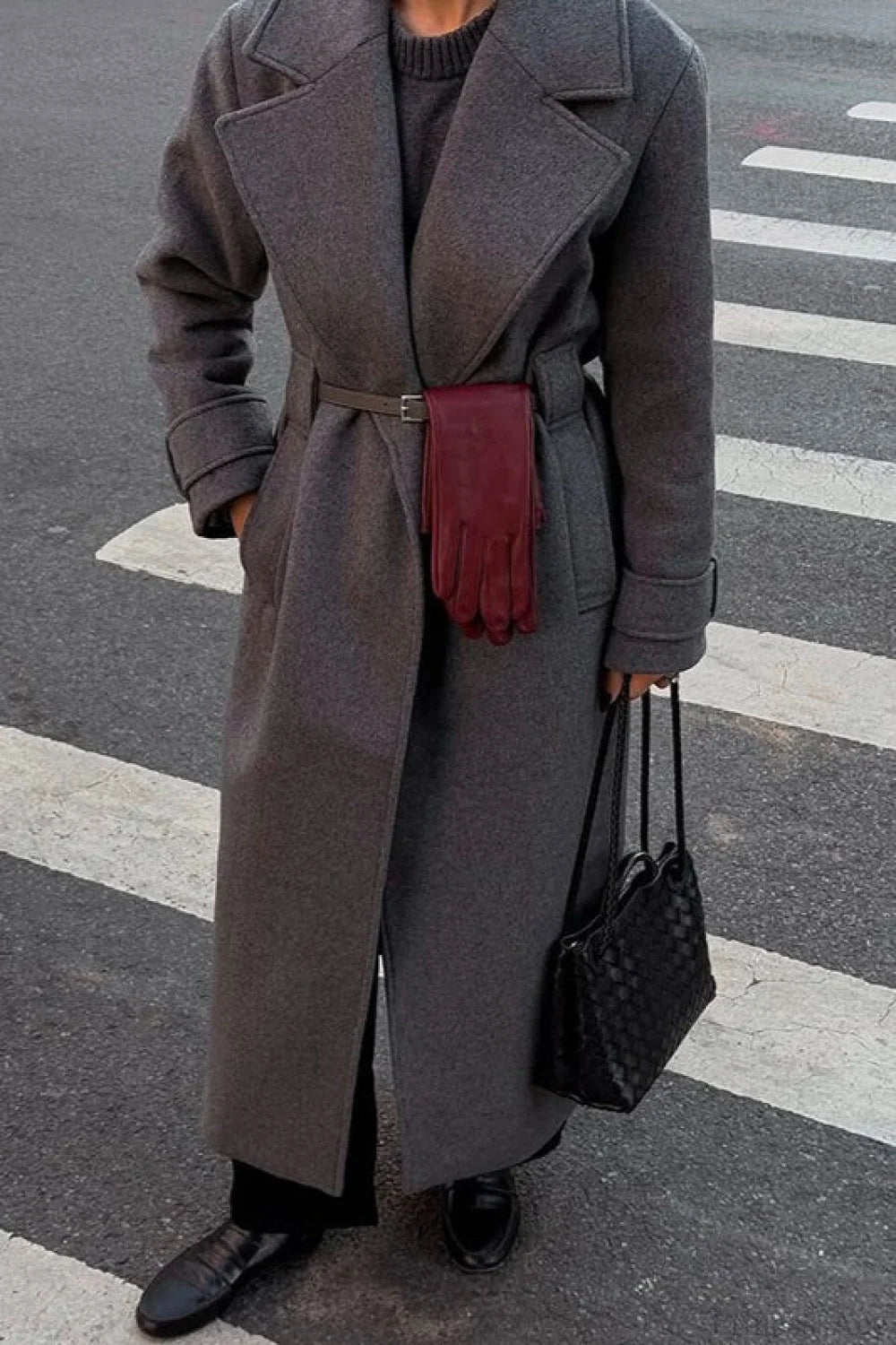 Vintage Wool Blend Notched Collar Oversized Elegant Overcoat