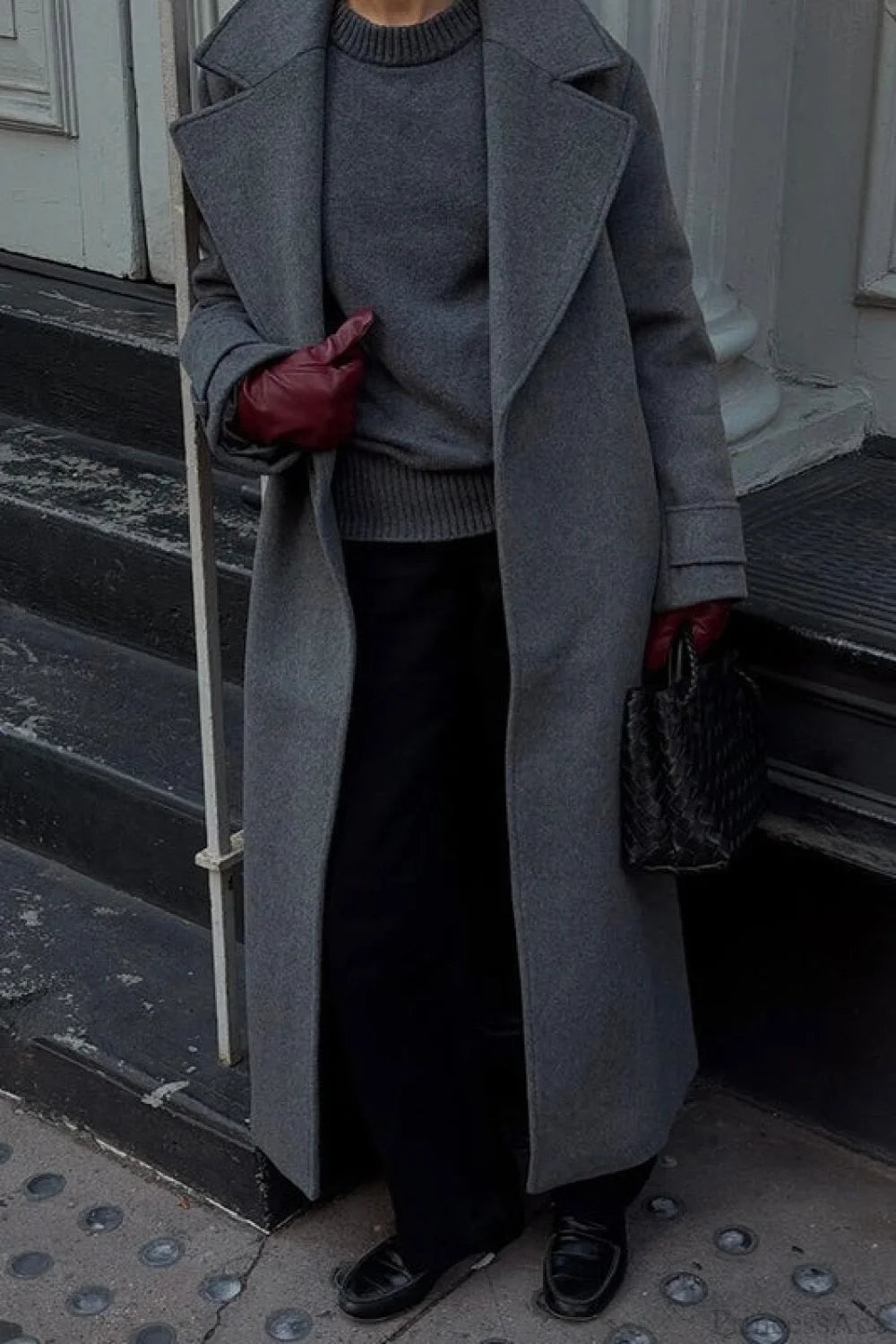 Vintage Wool Blend Notched Collar Oversized Elegant Overcoat