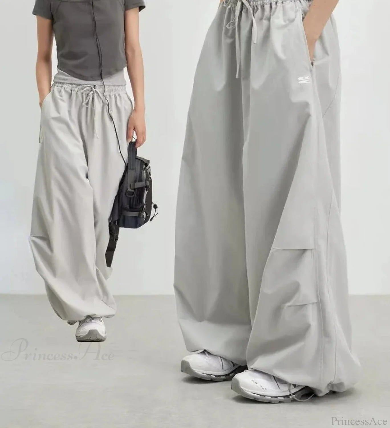 Vintage Y2K Harajuku Parachute Pants white / M