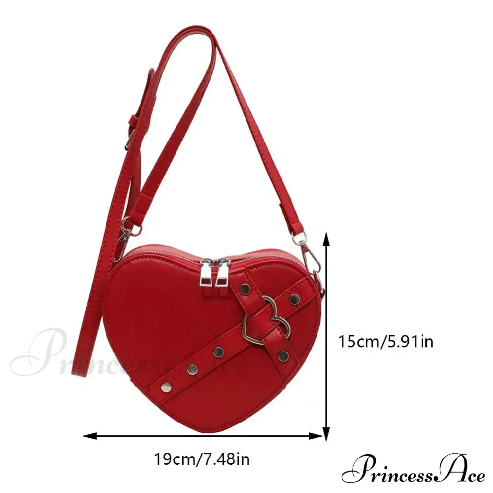 Vintage Y2K Small Chain Rivet Heart Shaped Red Pu Leather Bag Halloween