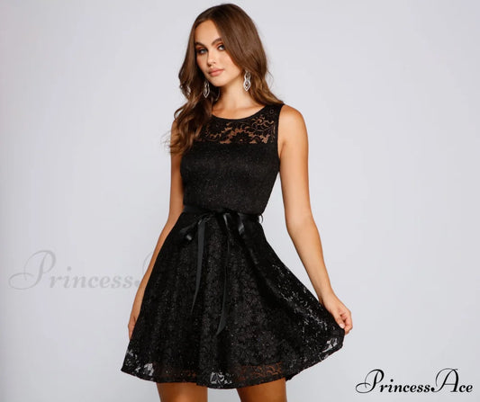 Violetta Formal Glitter And Lace Party Dress - Lady Occasions