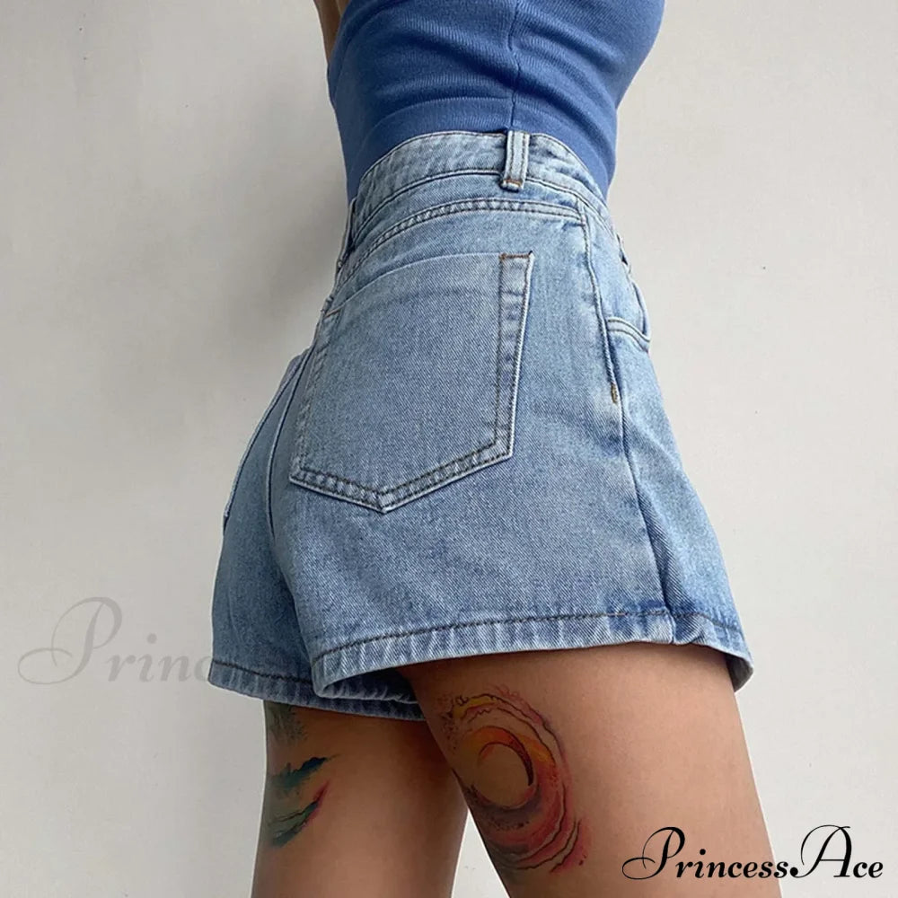 Waist A Line Denim With Light Wash Two Piece Design Chic Slimming Short