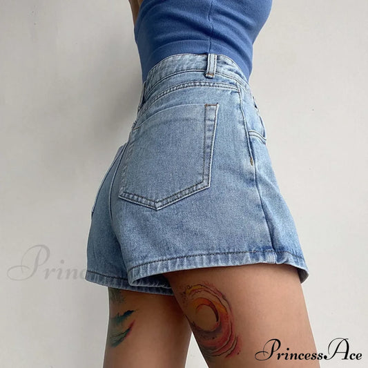 Waist A Line Denim With Light Wash Two Piece Design Chic Slimming Short