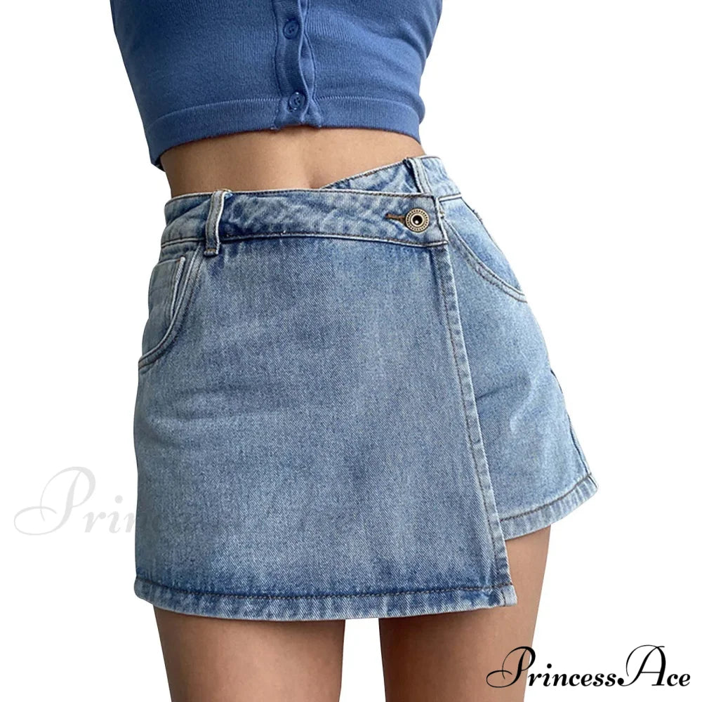 Waist A Line Denim With Light Wash Two Piece Design Chic Slimming Short