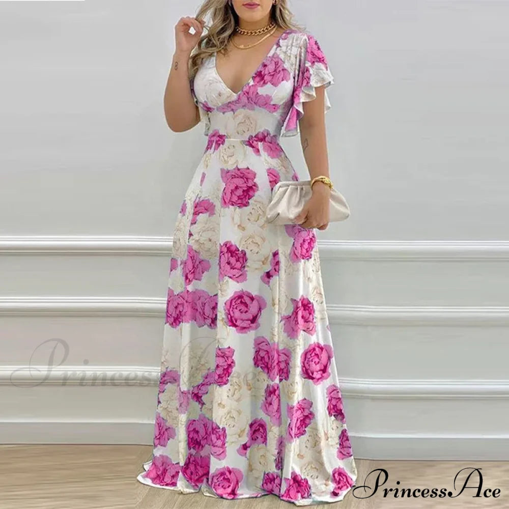 Waist-Flare Summer Daily Casual Boho Dress Fuchsia / S