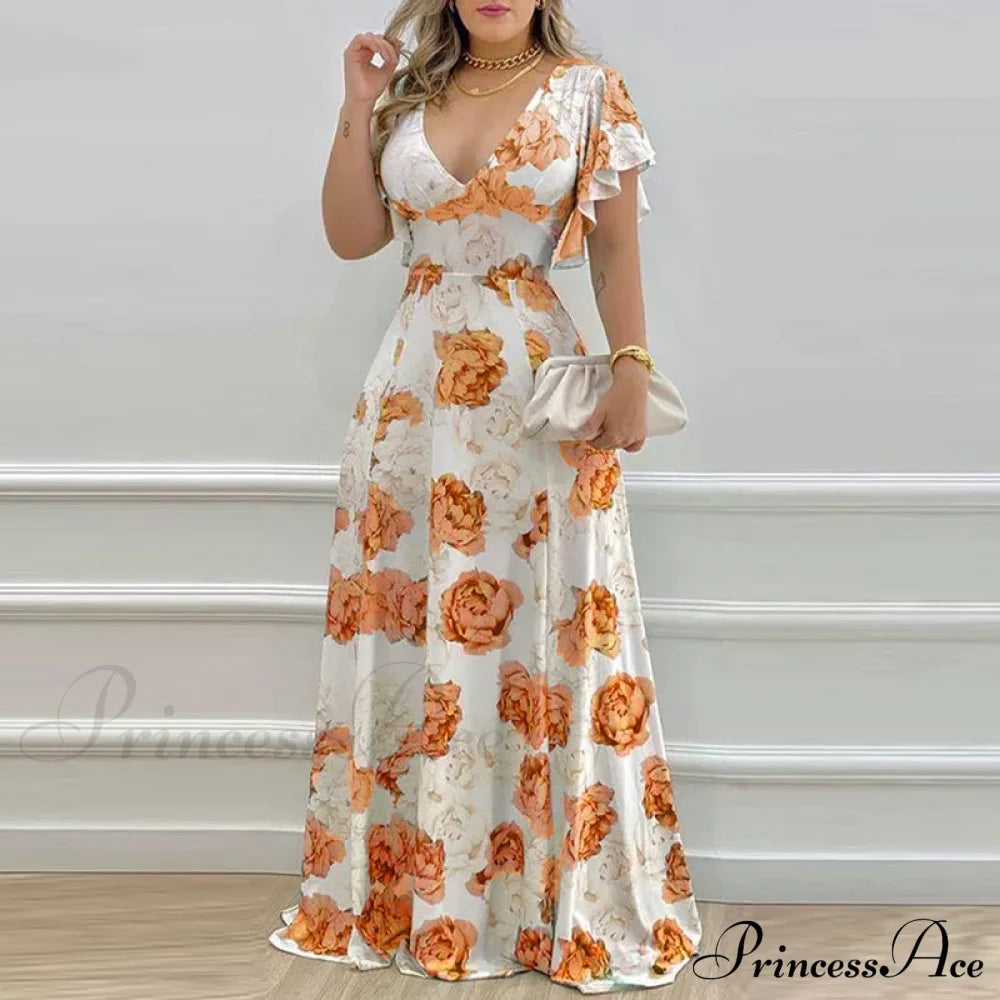 Waist-Flare Summer Daily Casual Boho Dress Orange Red / S