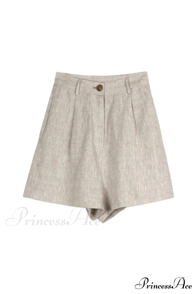 Waist High Linen Shorts Beige / M