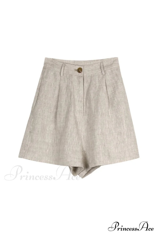 Waist High Linen Shorts Beige / M