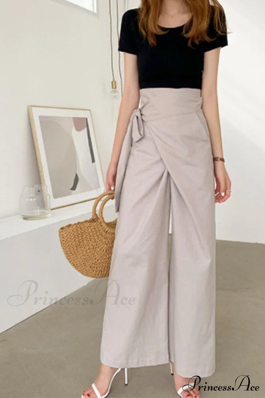 Waist-Tied Pants Beige / S