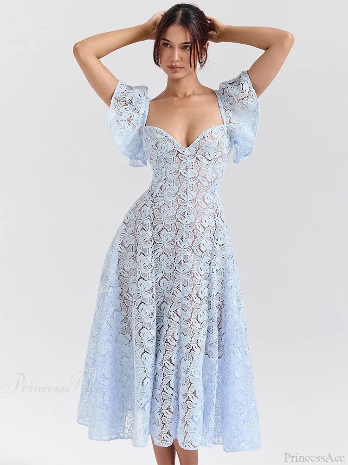 Waist Wrap Lace Vacation Dress vacationdress-250223