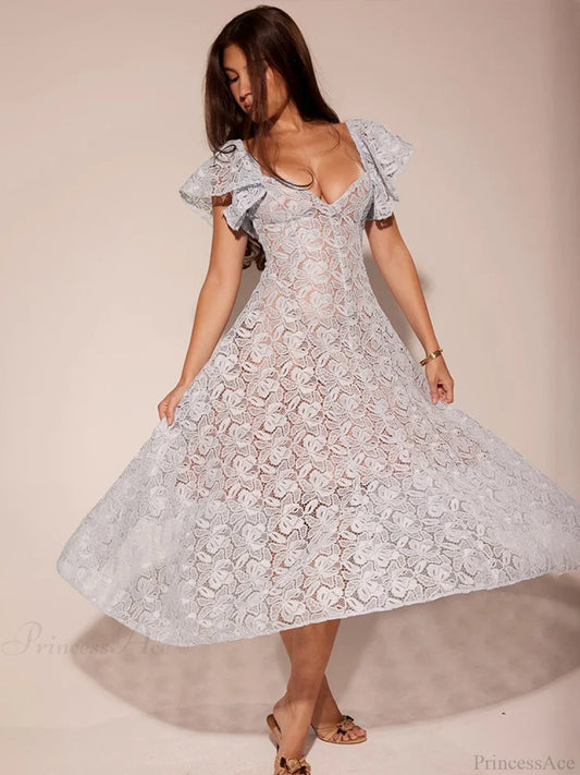 Waist Wrap Lace Vacation Dress vacationdress-250223