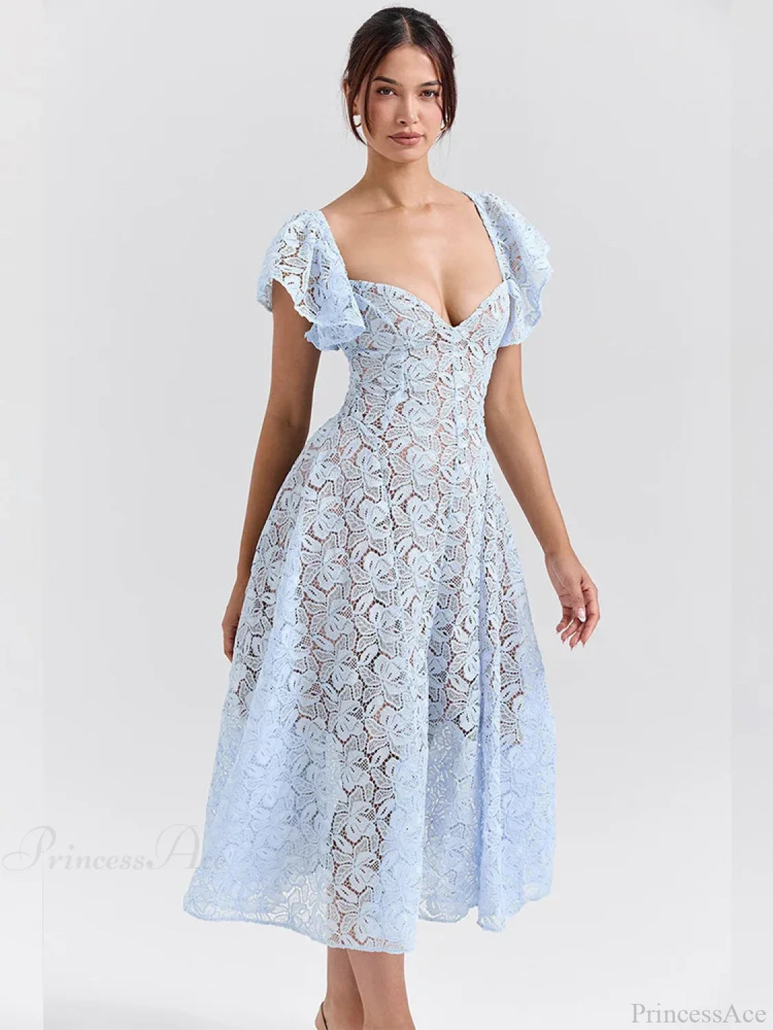 Waist Wrap Lace Vacation Dress vacationdress-250223