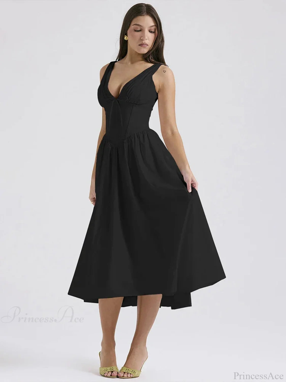 Waist Wrap Print A-line Vacation Dress Black / S vacationdress-250223