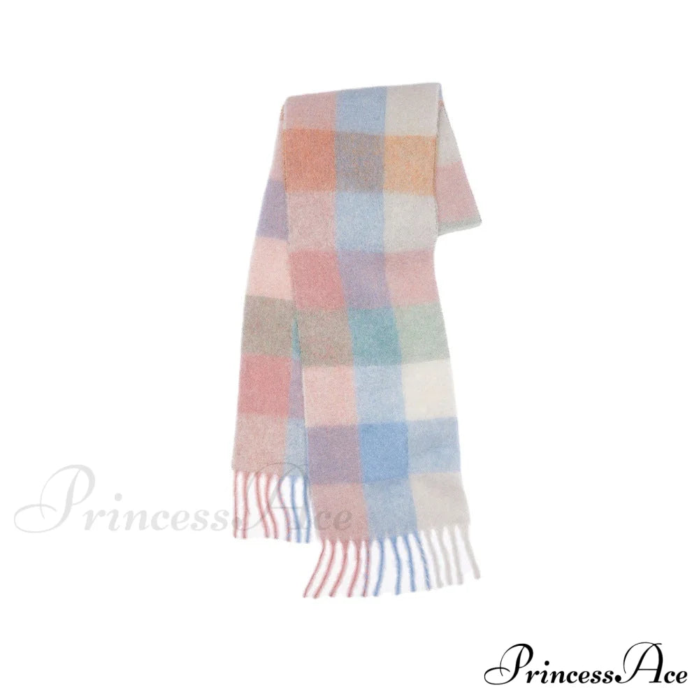 Warm Cozy Soft Thick Stylish Classic Trendy Checkered Rainbow Scarf