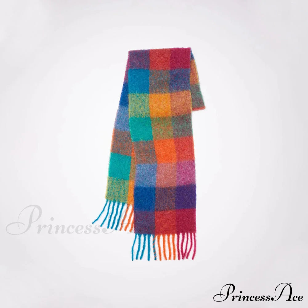 Warm Cozy Soft Thick Stylish Classic Trendy Checkered Rainbow Scarf