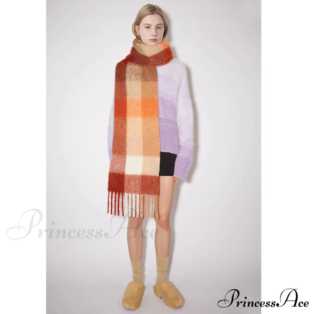 Warm Cozy Soft Thick Stylish Classic Trendy Checkered Rainbow Scarf